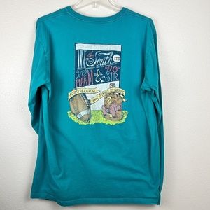 Laura James Large Long Sleeve Turquoise Graphic Tee Southern Comforts Football